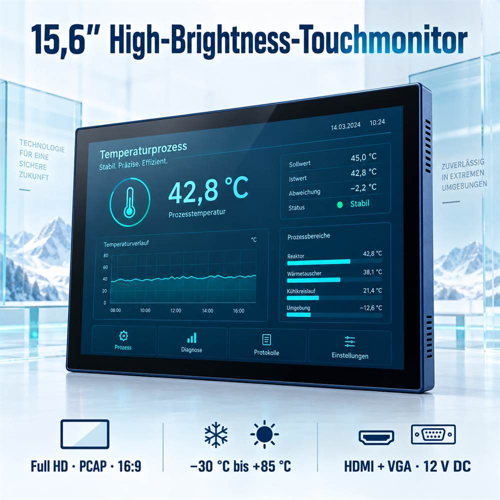 Wide-Temperature Touchmonitor für Kälte- und Prüfanlagen