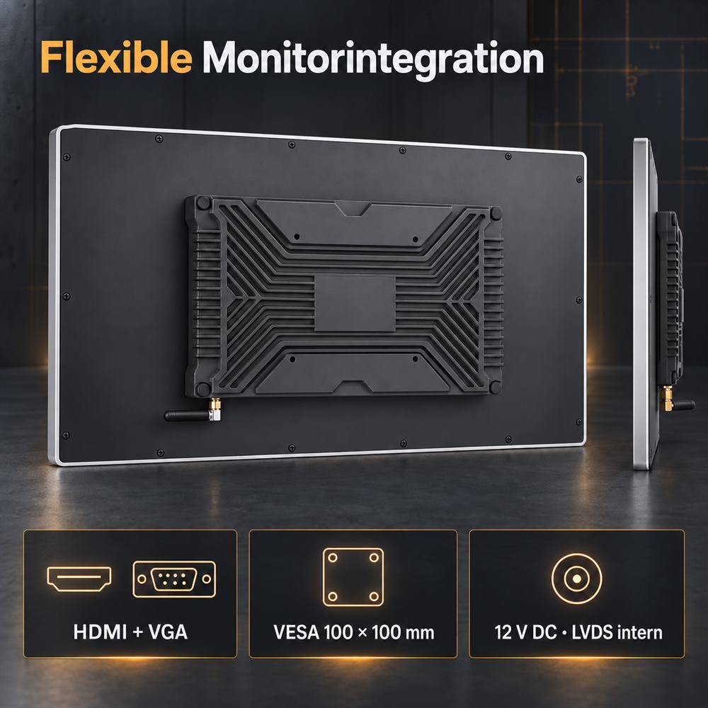 15,6 Zoll Industrie-Touchmonitor mit HDMI, VGA und VESA 100 × 100 mm