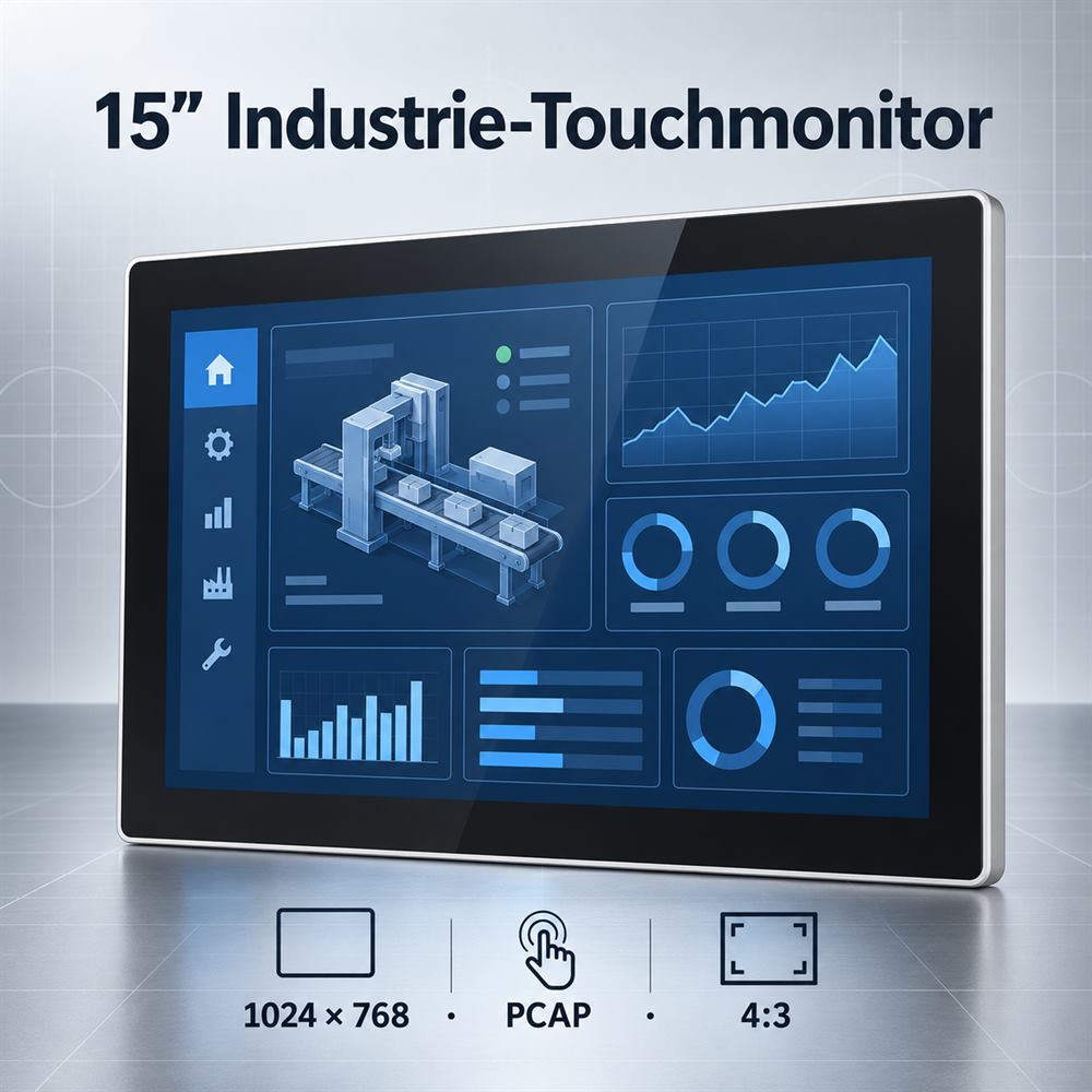 15 Zoll Industrie-Touchmonitor für Bedienplätze von minus 20 bis plus 70 Grad Celsius