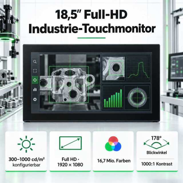 18,5 Zoll Full-HD Touchmonitor mit konfigurierbarer Helligkeit bis 1000 cd/m²