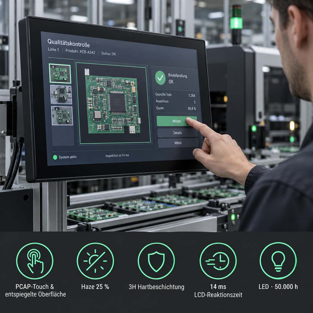 18,5 Zoll PCAP Touchmonitor mit Haze 25 Prozent und 3H-Hartbeschichtung