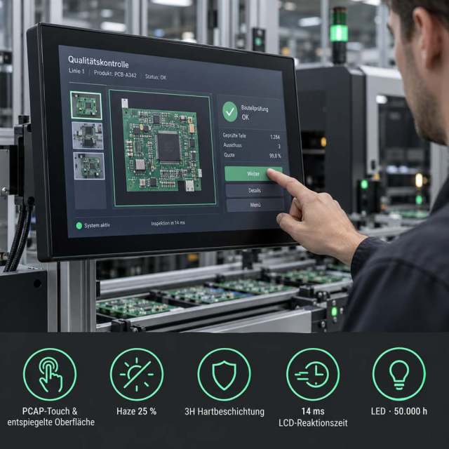 18,5 Zoll PCAP Touchmonitor mit Haze 25 Prozent und 3H-Hartbeschichtung