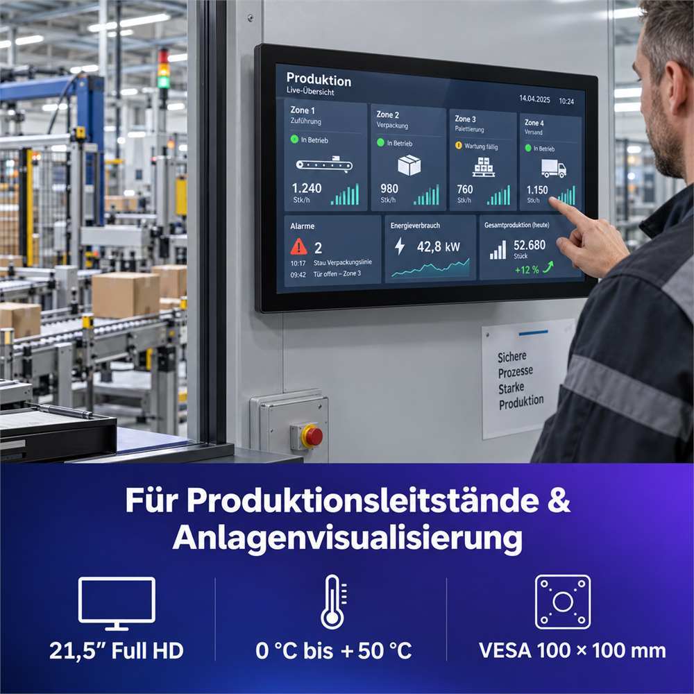 21,5 Zoll Industrie Touchmonitor für Produktionsleitstände und Anlagenvisualisierung