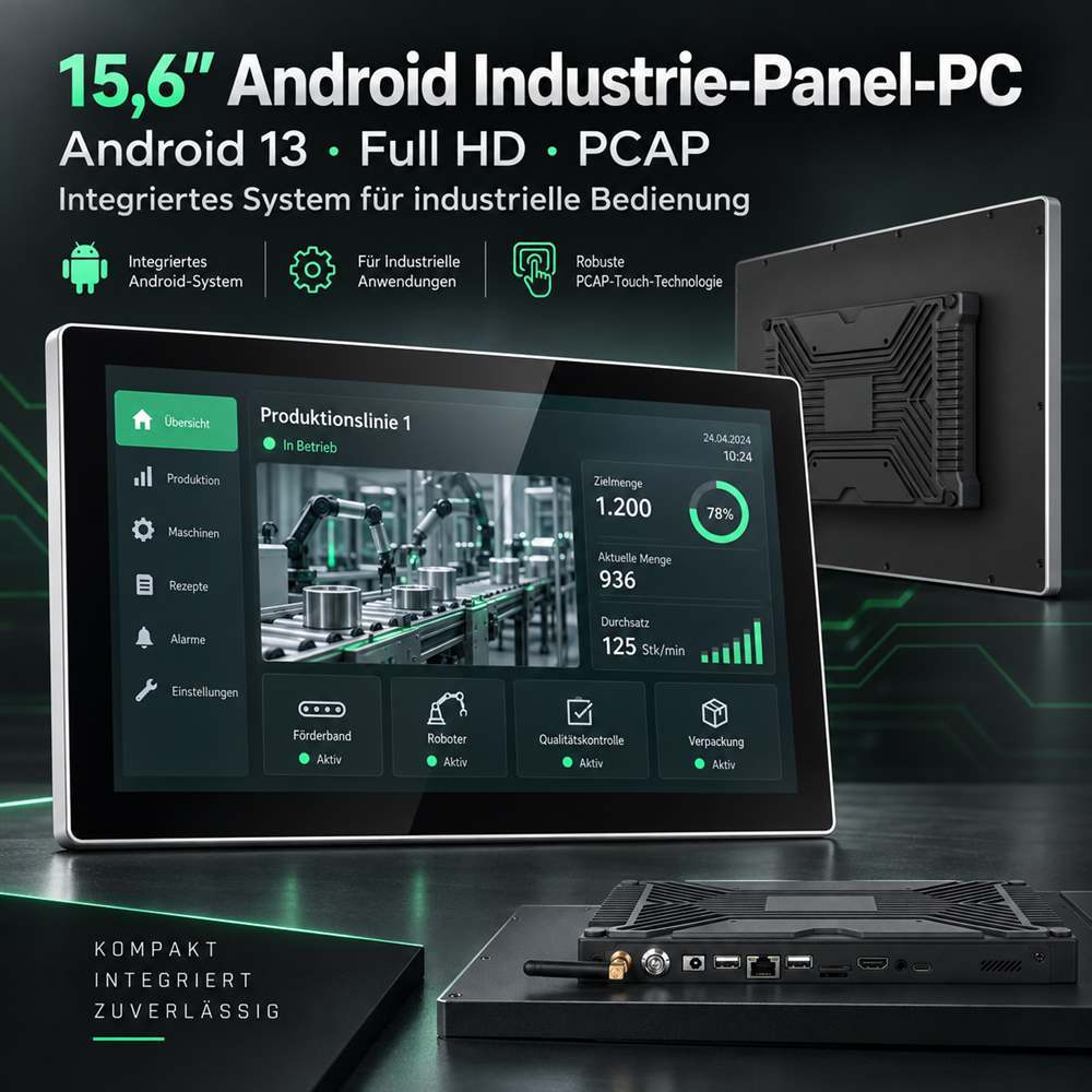 15,6 Zoll Android Industrie-Panel-PC mit Full HD, PCAP und integriertem Android 13