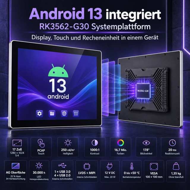 17 Zoll Android Panel-PC mit integrierter RK3562-G30-Systemplattform