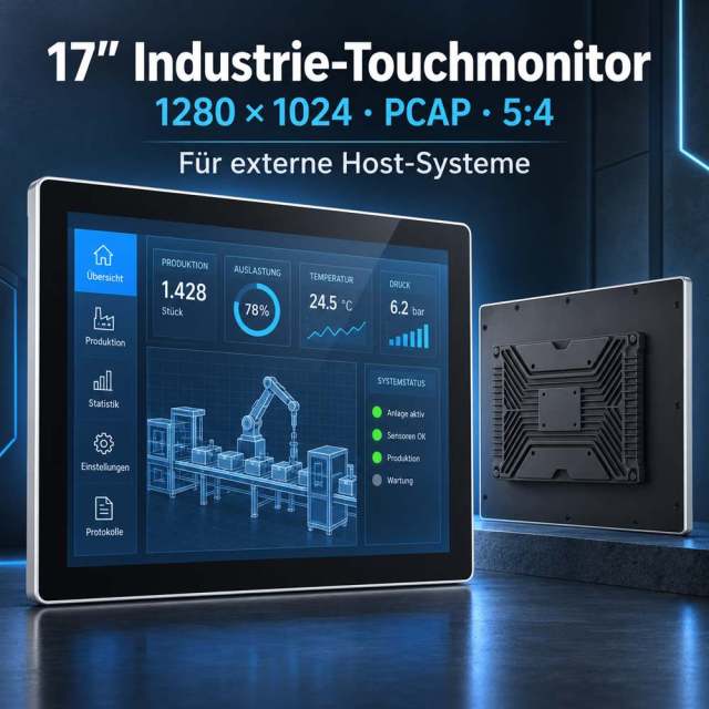 17 Zoll Industrie-Touchmonitor im 5:4-Format mit PCAP und 1280 × 1024 Pixeln