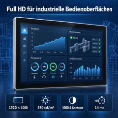 18,5 Zoll Full-HD Android Panel-PC mit 350 cd/m², 1000:1 Kontrast und 14 ms