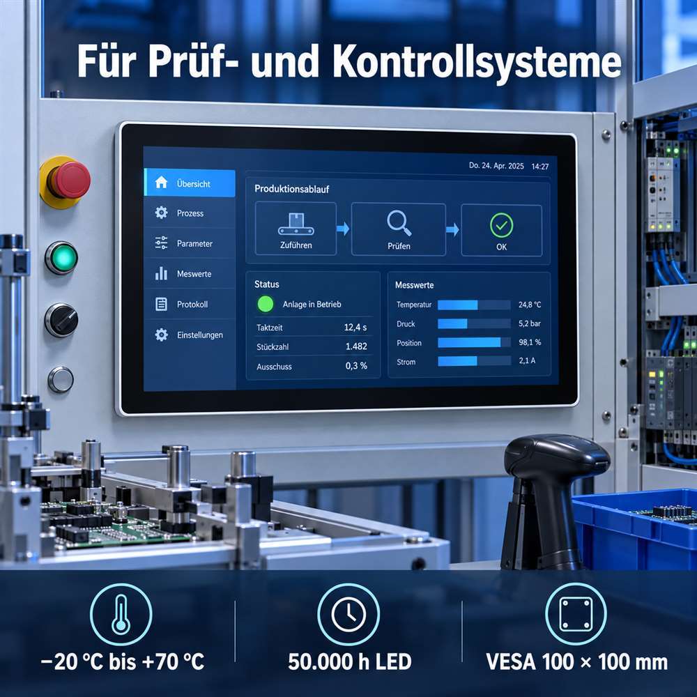 18,5 Zoll Android Industrie-Panel-PC für Prüf- und Kontrollsysteme mit VESA 100 × 100 mm