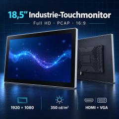 18,5 Zoll Industrie-Touchmonitor mit Full HD, PCAP sowie HDMI- und VGA-Eingängen