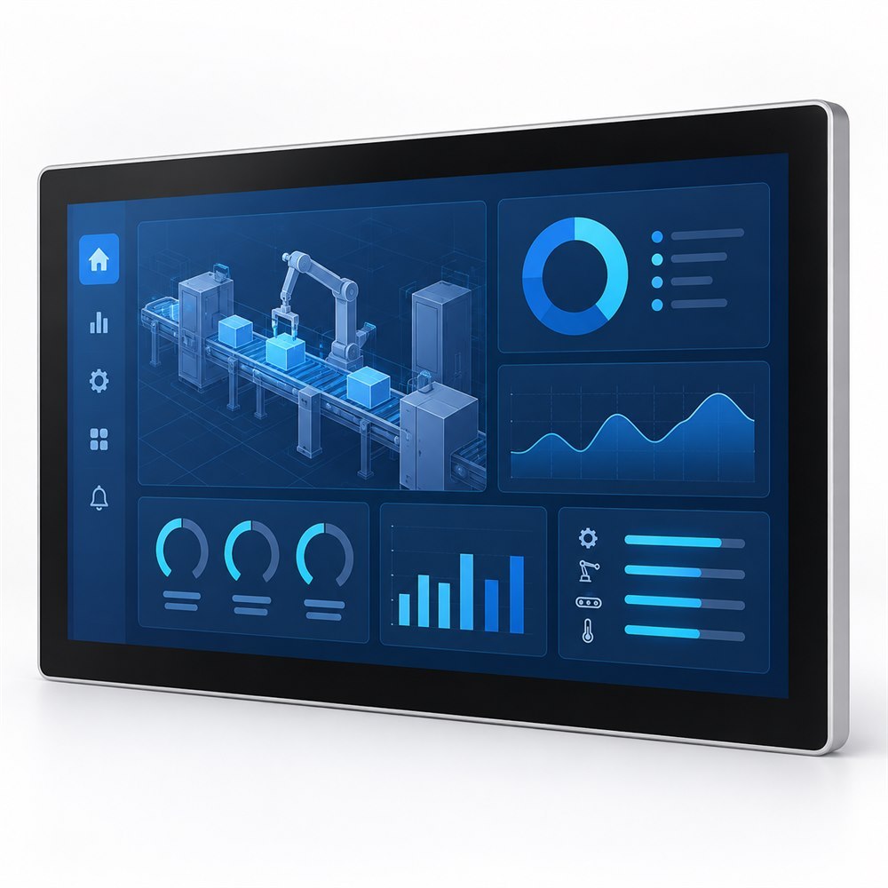 21,5 Zoll Full-HD Industrie-Panel-PC mit 500 cd/m², 1000:1 Kontrast und 14 ms