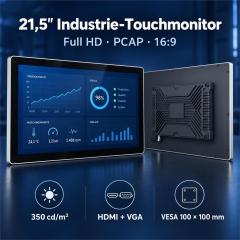 21,5 Zoll Industrie-Touchmonitor mit Full HD, PCAP, HDMI, VGA und VESA 100 × 100 mm