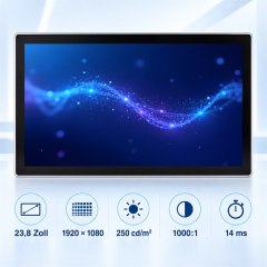 23,8 Zoll Full-HD Android Panel-PC mit 250 cd/m², 1000:1 Kontrast und 14 ms