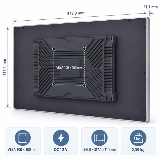Rückseite des 23,8 Zoll Android Panel-PCs mit VESA 100 × 100 mm und DC 12 V