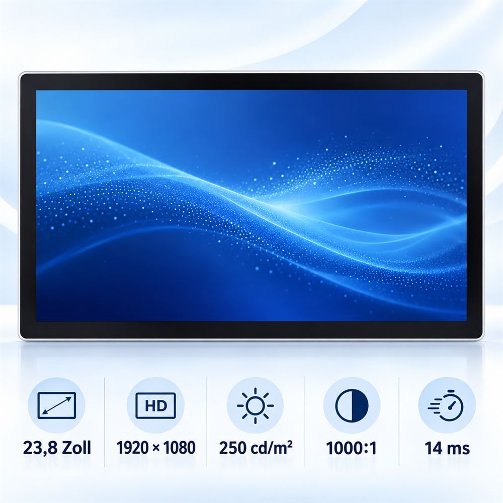 23,8 Zoll Full-HD-Touchmonitor mit 250 cd/m², 1000:1 Kontrast und 14 ms