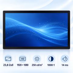 23,8 Zoll Full-HD-Touchmonitor mit 250 cd/m², 1000:1 Kontrast und 14 ms