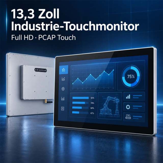 13,3 Zoll Industrie-Touchmonitor mit Full HD und kapazitivem PCAP-Touchscreen