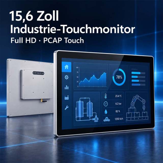 15,6 Zoll Industrie-Touchmonitor mit Full HD und kapazitivem PCAP-Touchscreen