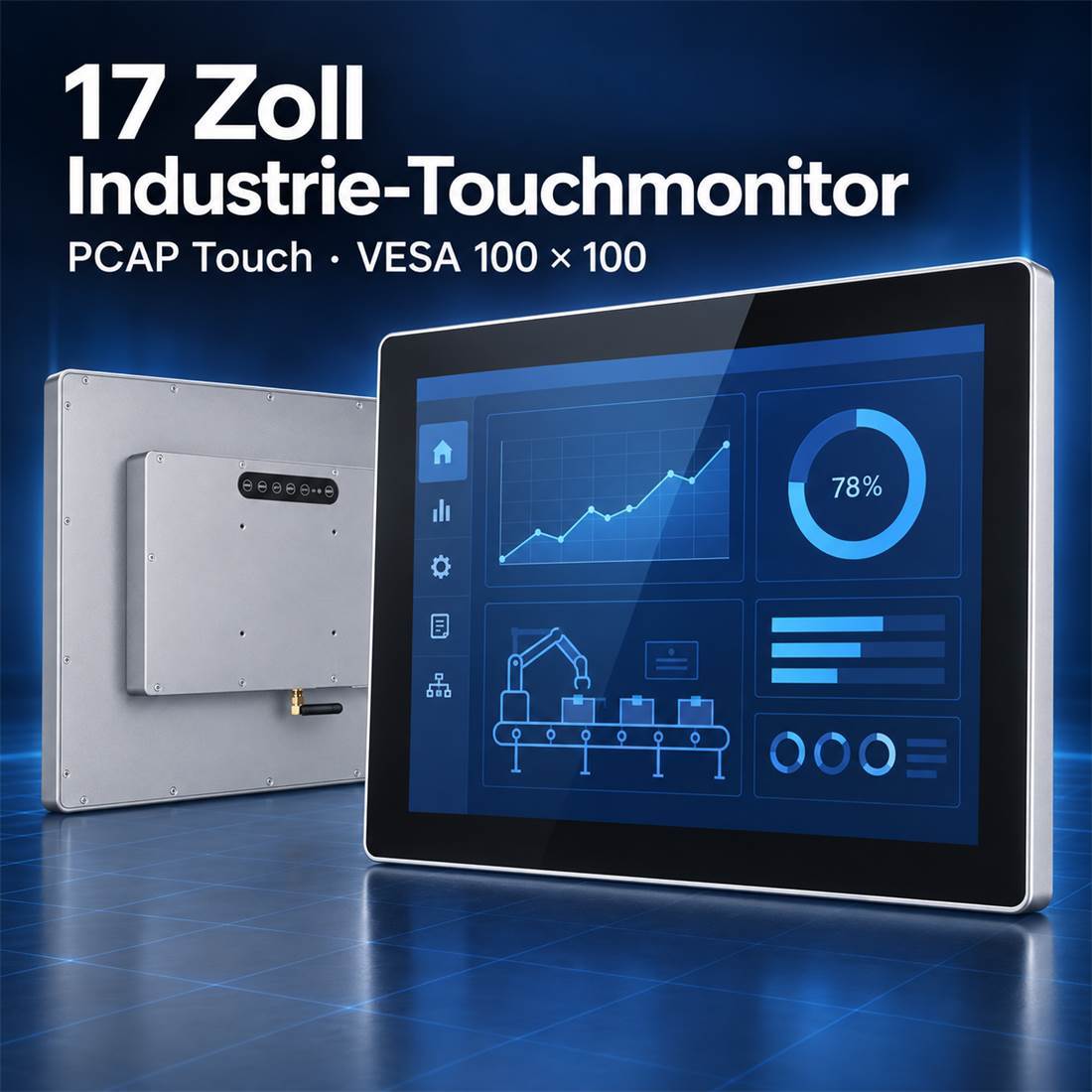 17 Zoll Industrie-Touchmonitor mit kapazitivem PCAP-Touchscreen und VESA 100 × 100 mm