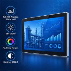 15,6 Zoll Full-HD-Touchmonitor mit 1920 × 1080 Pixeln, 280 cd/m² und 1000:1 Kontrast