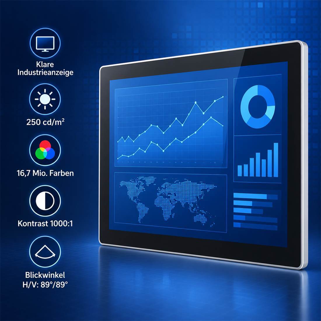 17 Zoll Industrie-Touchmonitor mit 250 cd/m², 16,7 Millionen Farben und 1000:1 Kontrast