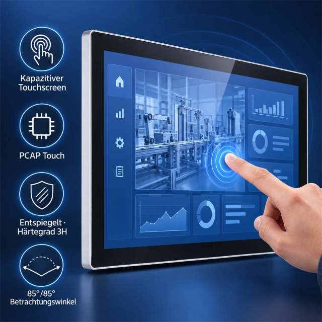 13,3 Zoll PCAP-Touchmonitor mit entspiegelter Oberfläche und Härtegrad 3H