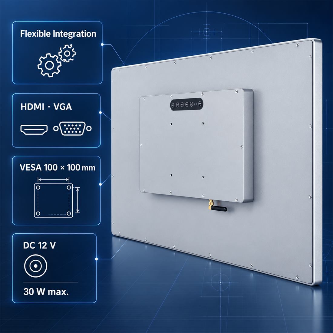 17 Zoll Industrie-Touchmonitor mit HDMI, VGA, DC 12 V und VESA 100 × 100 mm