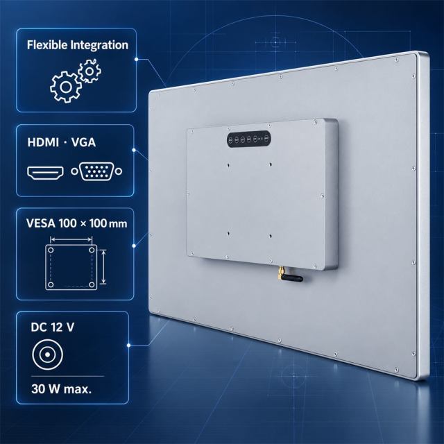 17 Zoll Industrie-Touchmonitor mit HDMI, VGA, DC 12 V und VESA 100 × 100 mm