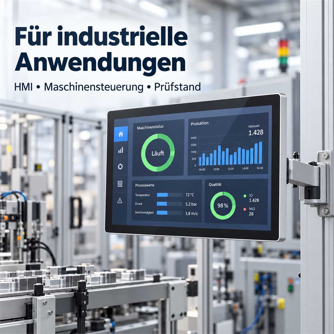 18,5 Zoll Industrie-Touchmonitor an einer Maschine für HMI, Maschinensteuerung und Prüfstand