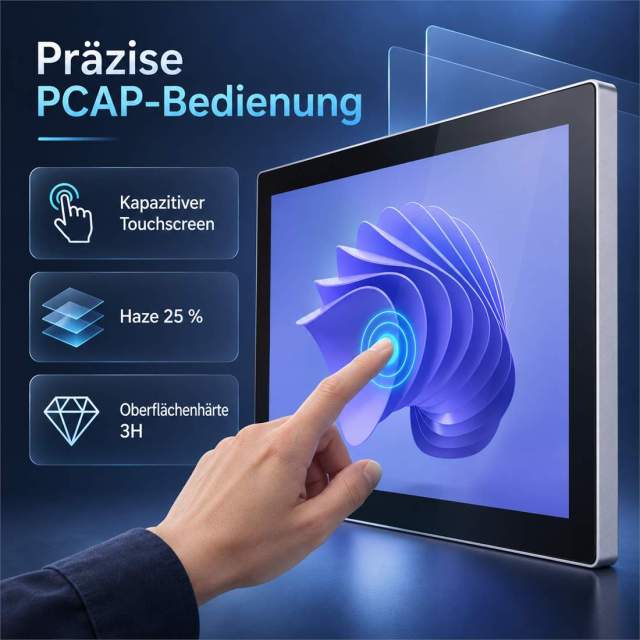 18,5 Zoll PCAP-Touchmonitor mit Haze 25 Prozent und Oberflächenhärte 3H