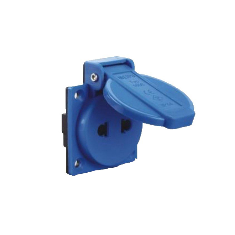 electrical blue color socket 10A 2 pin single phase socket ip44 Flat and round pole socket