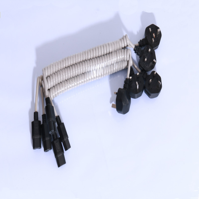 Customized wire British standard 3 pin plug 3 core spring power cord