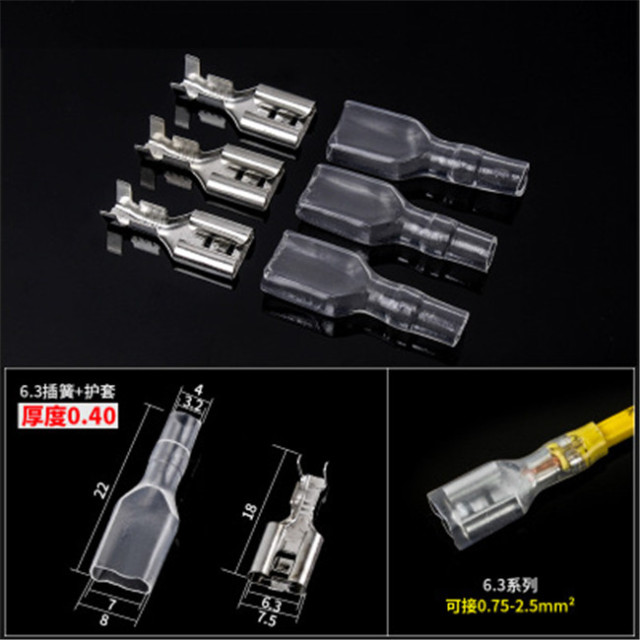 2.8mm/4.8mm/6.3mm Crimp Male Spade Terminal With Transparent Insulating Sleeves