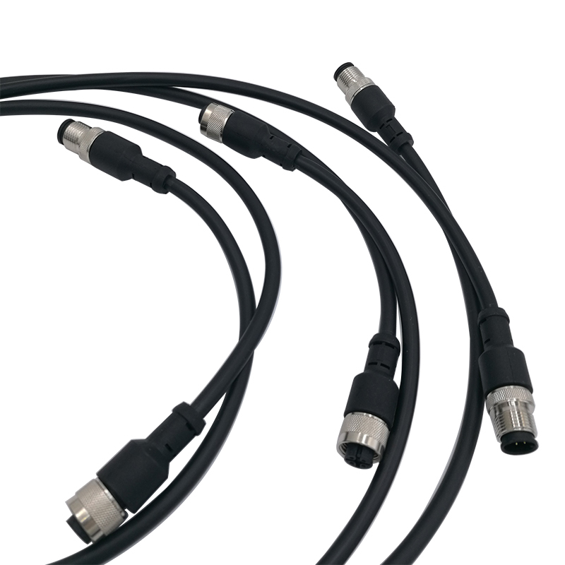 M12 PVC PUR Straight Angle Female Male Electrical Cable Connector