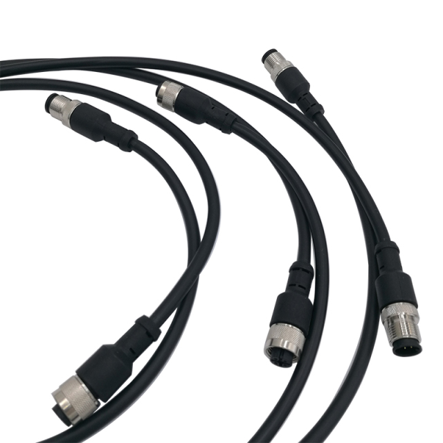 M12 PVC PUR Straight Angle Female Male Electrical Cable Connector