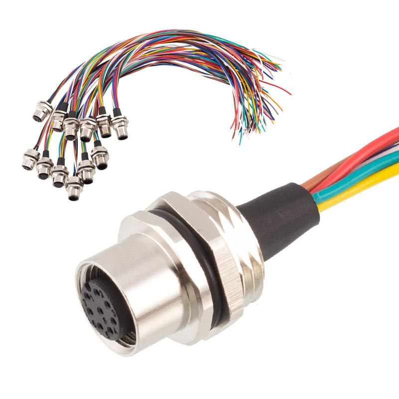 M12 Panel Mount Feed Through A-coded Wire Connectors