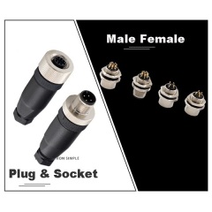 M12 5 Pin Connector Male & Female Straight Angle
