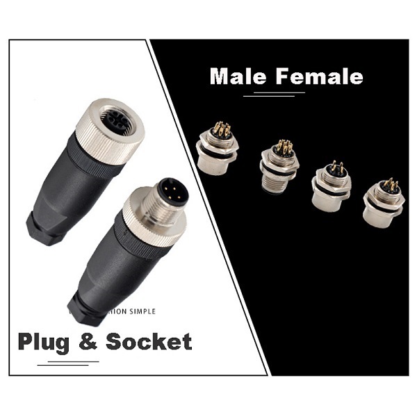 M12 5 Pin Connector Male & Female Straight Angle