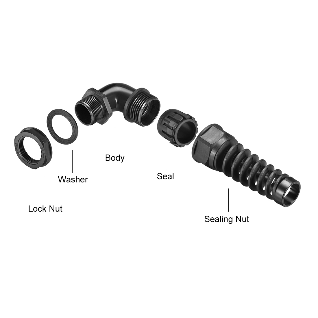 Plastic Threaded Spiral Cable Gland 90 Degree