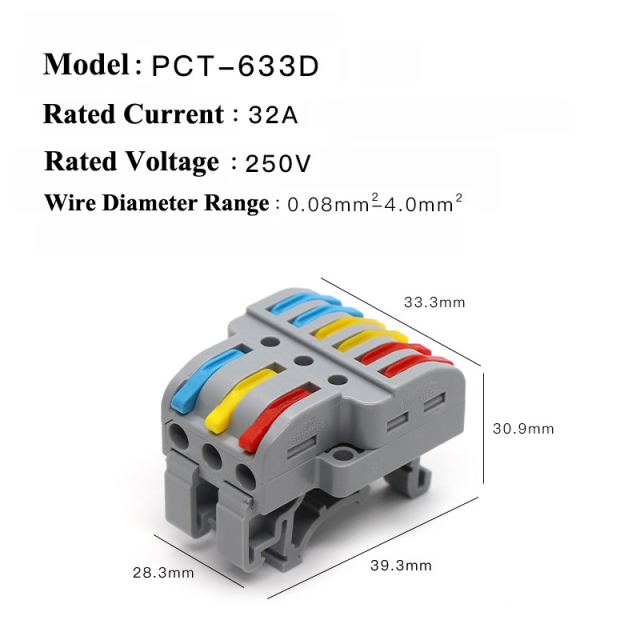Electrical Din Rail Terminal Block Push In Connector 3 in 9 out