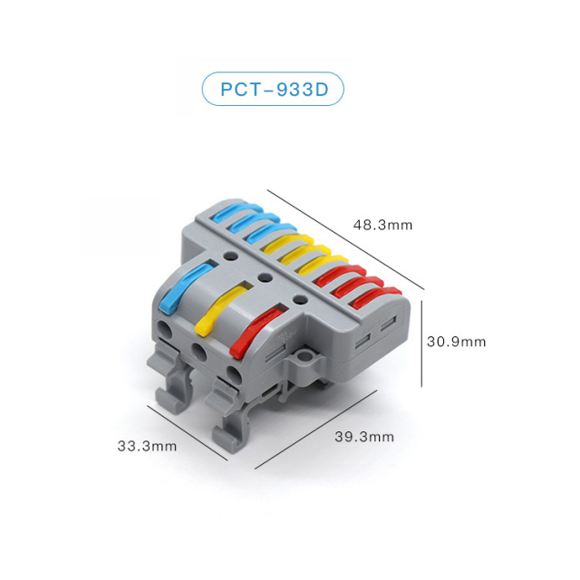 Electrical Din Rail Terminal Block Push In Connector 3 in 9 out