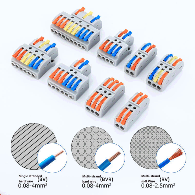 Spring lever terminal block electric cable wire connector