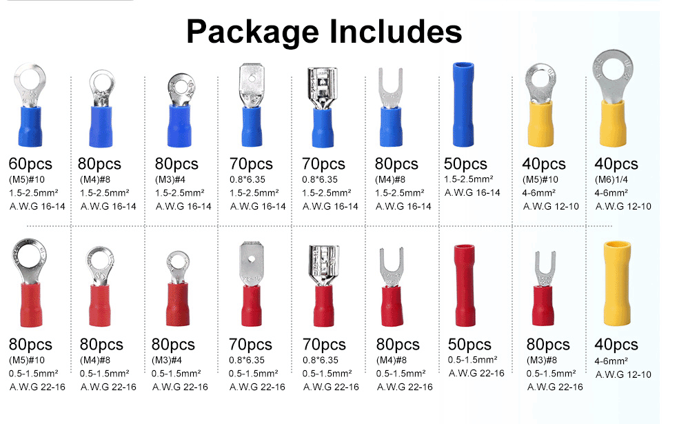 Crimp Terminal Assorted Electrical Wire Cable Connector