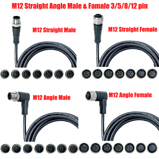 M12 Cable Connector 3/5/8/12 Pin