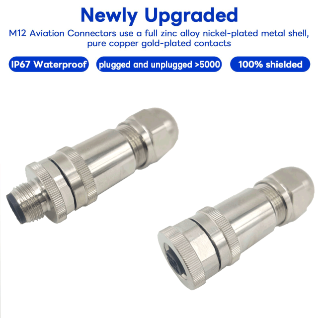 M12 Metal Straight Angle Male & Female Shielded Connector