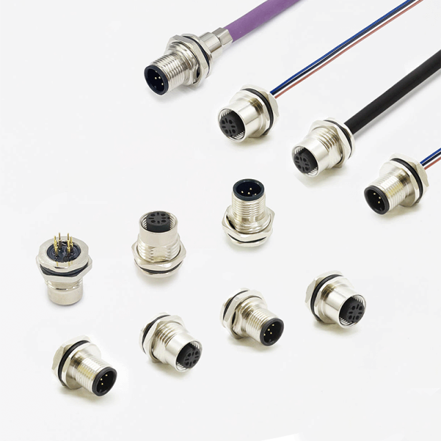 M12 industrial bulkhead socket connector
