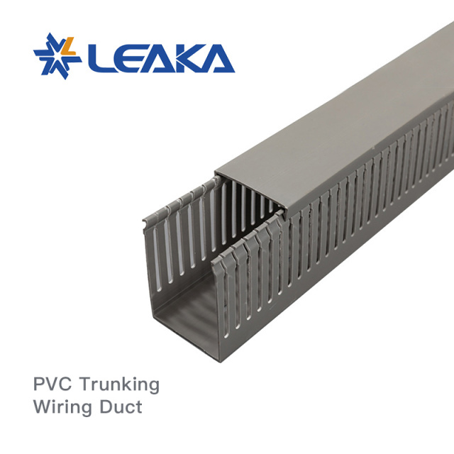 Grey Slotted PVC Trunking with Cover Wiring Duct