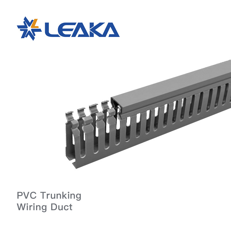Grey Slotted PVC Trunking with Cover Wiring Duct