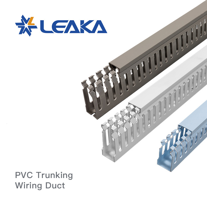 Grey Slotted PVC Trunking with Cover Wiring Duct