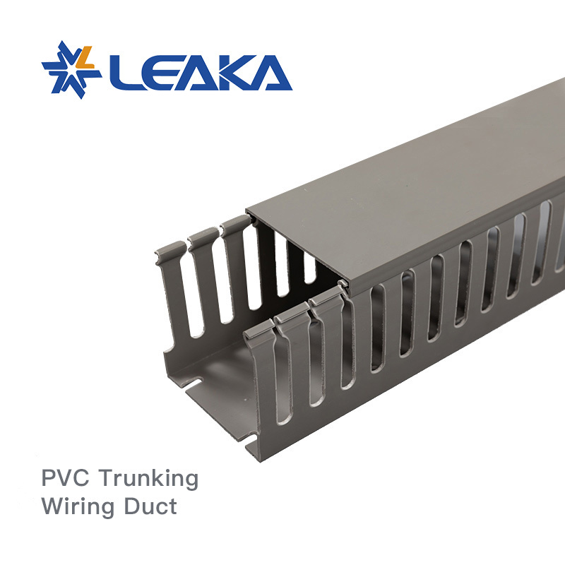 Grey Slotted PVC Trunking with Cover Wiring Duct