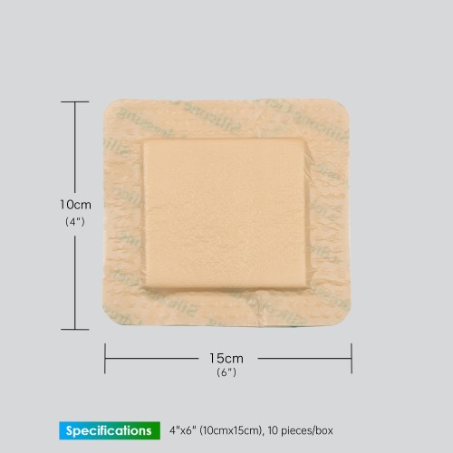Silicone Adhesive Foam Dressing 10 cm x 15 cm (4" x 6") for Leg Ulcers
